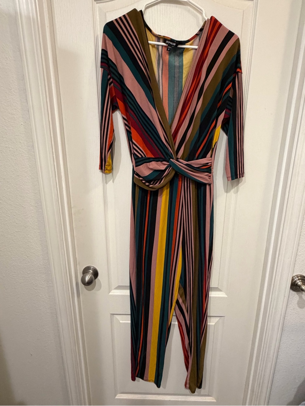 Express Multicolor Striped Wrap Front Jumpsuit Size Medium 3/4 Sleeve